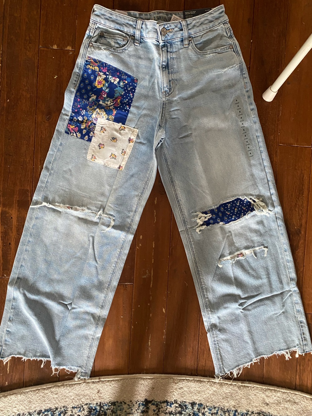 American Eagle Light Blue Wide-Leg Jeans with Floral Patchwork
